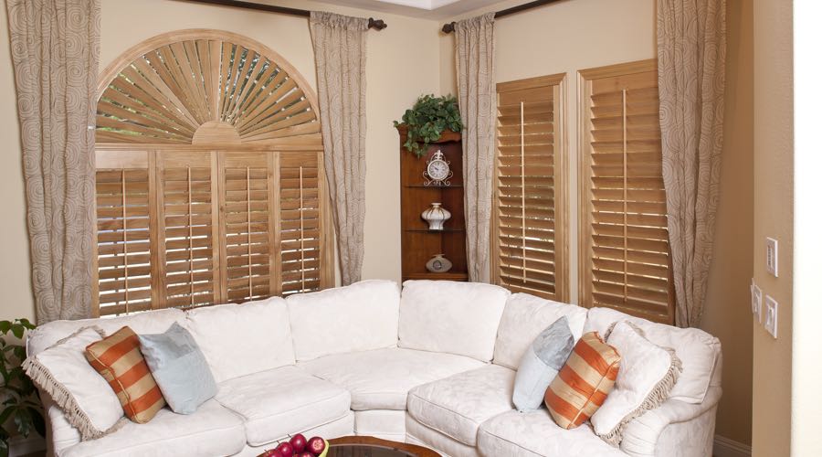 Arched Ovation Wood Shutters In Salt Lake City Living Room